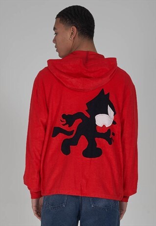 RARE 90'S ICEBERG HISTORY FELIX THE CAT RED ZIP UP HOODIE