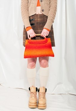 Vintage Knitted Bag 70s Handbag in Orange