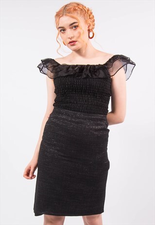 VINTAGE 90'S BLACK SPARKLY PENCIL SKIRT
