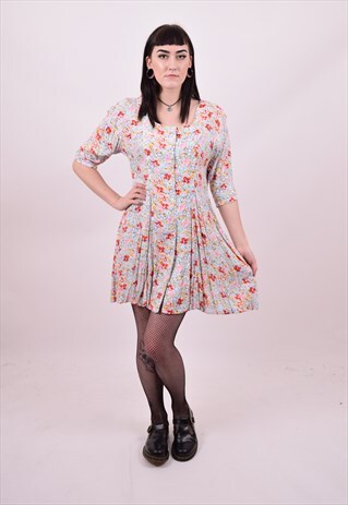 VINTAGE 80'S CRAZY FLOWER PRINT FESTIVAL DRESS SIZE 10 12 14