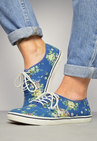 VINTAGE 90S VANS BLUE FLORAL SKATE SHOES PREPPY RETRO GRUNGE