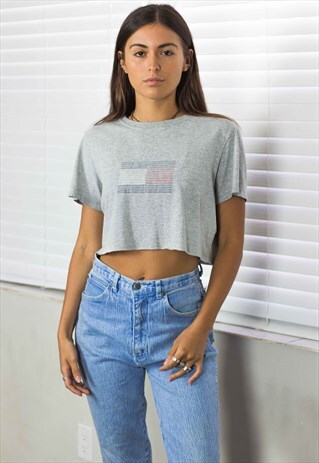 VINTAGE TOMMY HILFIGER CROP TOP REWORKED LOGO 90S L 3.4