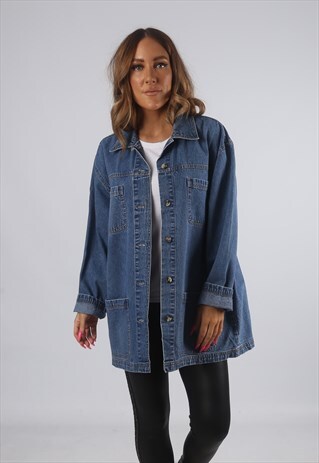 VINTAGE DENIM JACKET OVERSIZED LONGLINE UK 14 (H4U)
