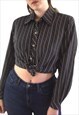 VINTAGE 80S 90S BUTTON UP LONG SLEEVE STRIPY BLUE SHIRT TOP