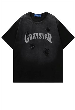 Star patch t-shirt gradient tee tie-dye top in acid black