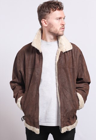 VINTAGE LEATHER AVIATOR FLEECE JACKET