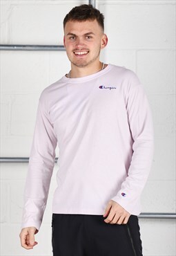 Vintage Champion Long Sleeve Top in Pink Casual Tee Small