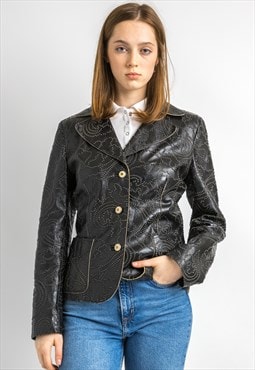 Vintage Black Womens Motorcycle Leather Jacket 5892