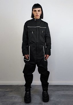 Utility boilersuit reflective coveralls cargo jumpsuit black