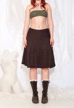 Vintage Y2K Midi Skirt in Frilly Brown Cotton