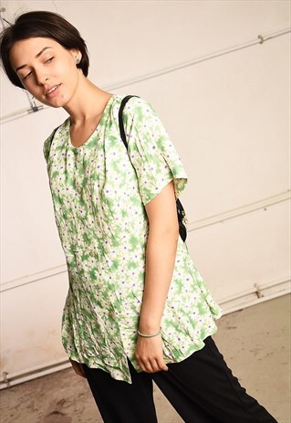 90'S RETRO DAISY FLORAL PRINT FESTIVAL MOMS BLOUSE TOP