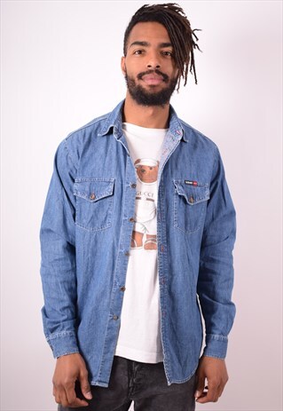 MENS VINTAGE DENIM SHIRT MEDIUM BLUE 90S