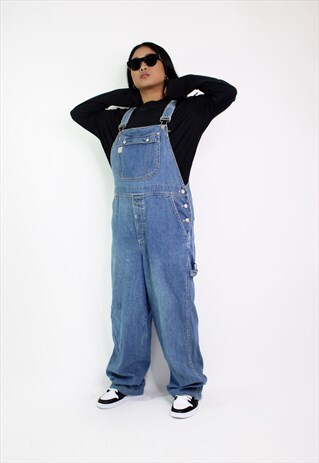 VINTAGE DKNY LONG SHORT DENIM DUNGAREES / OVERALLS.