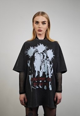 Dark aesthetic t-shirt punk print tee spiky hair top in grey