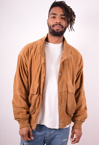 MENS VINTAGE SUEDE BOMBER JACKET LARGE BROWN 90S