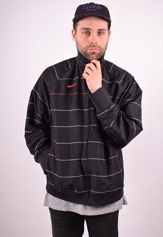 NIKE MENS VINTAGE TRACKSUIT TOP JACKET XL BLACK STRIPE 90S
