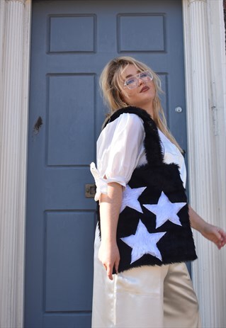 'STAR GAZER' BLACK FAUX FUR TOTE BAG