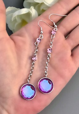 Silver & Pink Tonal Dangle Earrings