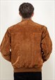 VINTAGE 90'S MEN SUEDE ZIP-UP BOMBER JACKET IN TAN