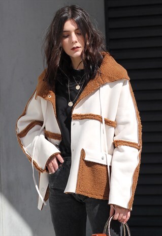 COLORBLOCK FAUX SHEARLING JACKET