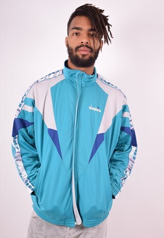 DIADORA MENS VINTAGE TRACKSUIT TOP JACKET XL BLUE 90S