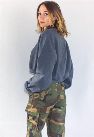 VINTAGE GREY CROPPED REWORKED SWEATSHIRT