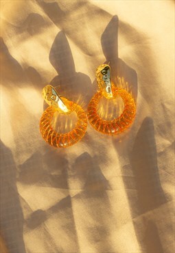 Orange Transparent Ribbed Acrylic Hoop Dangle Earrings