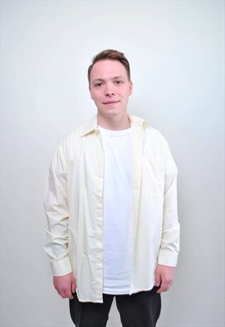BEIGE DRESS SHIRT, MEN SUIT BUTTON DOWN FROM 90S