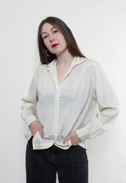 Vintage 90s formal blouse, plaid sheer blouse, office blouse