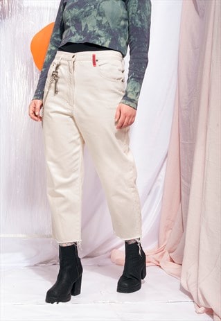 VINTAGE JEANS 90S CROPPED WHITE SLIM DENIM TROUSERS