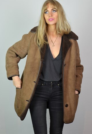 VINTAGE 70S DARK BROWN SHEEPSKIN SHEARLING COAT