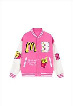 Pink Embroidered Oversized Baseball Varsity jacket 