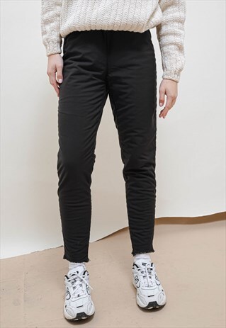 VINTAGE 80S BLACK TIE UP SLIM FIT THERMAL SKI TROUSERS S