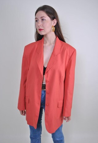 VINTAGE PLUS SIZE BRIGHT RED BLAZER, SIZE XL