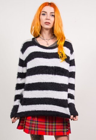 VINTAGE 90'S STRIPED FLUFFY GRUNGE JUMPER