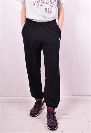 CHAMPION MENS VINTAGE TRACKSUIT TROUSERS W34 L31 BLACK 90'S