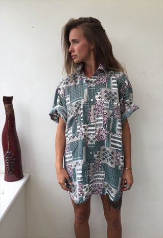 CRAZY PATTERNED OVERSIZED RETRO VINTAGE FESTIVAL SHIRT