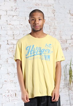 Vintage Tommy Hilfiger Print Logo T-Shirt Yellow