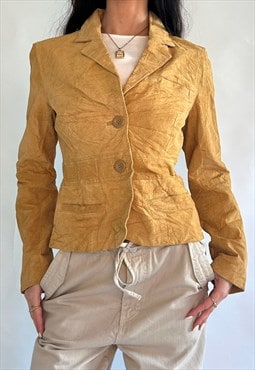 00s Rouge Beige Genuine Leather Suede Fitted Blazer Jacket