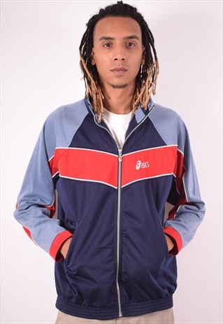 ASICS MENS VINTAGE TRACKSUIT TOP JACKET LARGE MULTI 90S