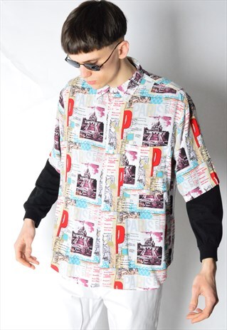 VINTAGE 90S COLOURFUL PARIS SHORT SLEEVE SHIRT