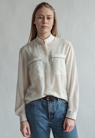 VINTAGE 70S' WHITE BOHO SHIRT IN PRIEST NECK