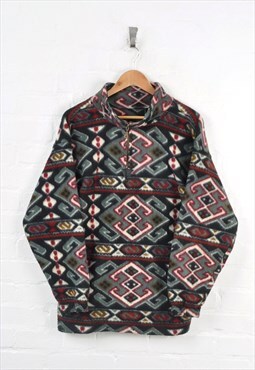 Vintage Fleece 1/4 Zip 80s Pattern Grey/Red Ladies Large