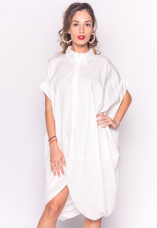 WHITE OVERSIZED SHIRT DRESS WITH KNOTTED BACK