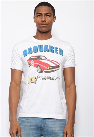 VINTAGE DSQUARED CAR PRINT LOGO T-SHIRT WHITE