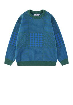 Geometric knitwear sweater 70s retro pattern jumper in blue