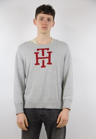 VINTAGE TOMMY HILFIGER GREY PRINT JUMPER