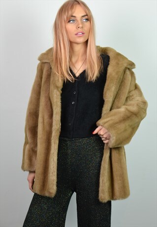 VINTAGE 1960S BROWN / BLONDE FAUX FUR COAT