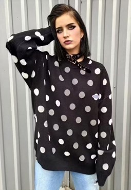 Good boy slogan sweater polka dot knit sweatshirt in black