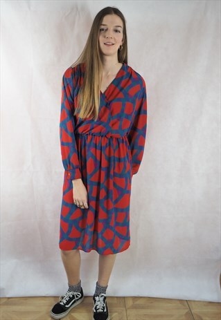VINTAGE RED PRINT MIDI DRESS